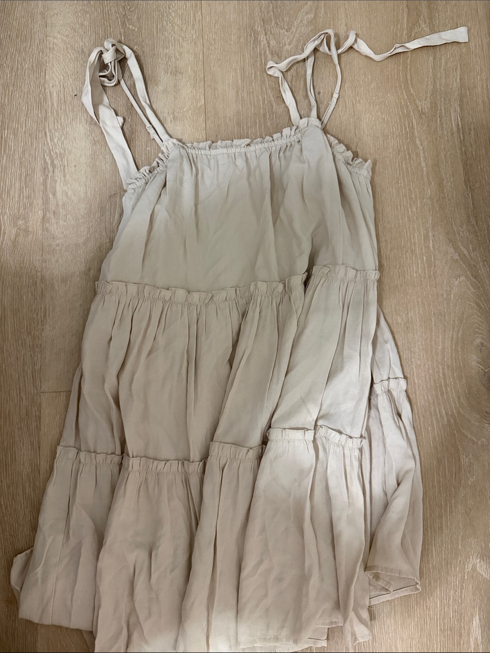 Women's Cream Tiered Sundress with Tie Straps